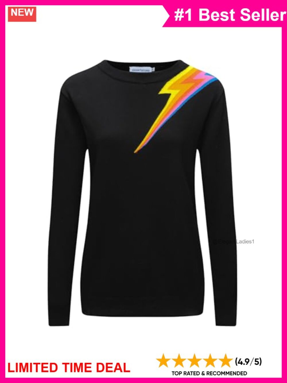 Retro Knit Long Sleeve T-Shirt Crewneck Casual 1960s Lightning Top